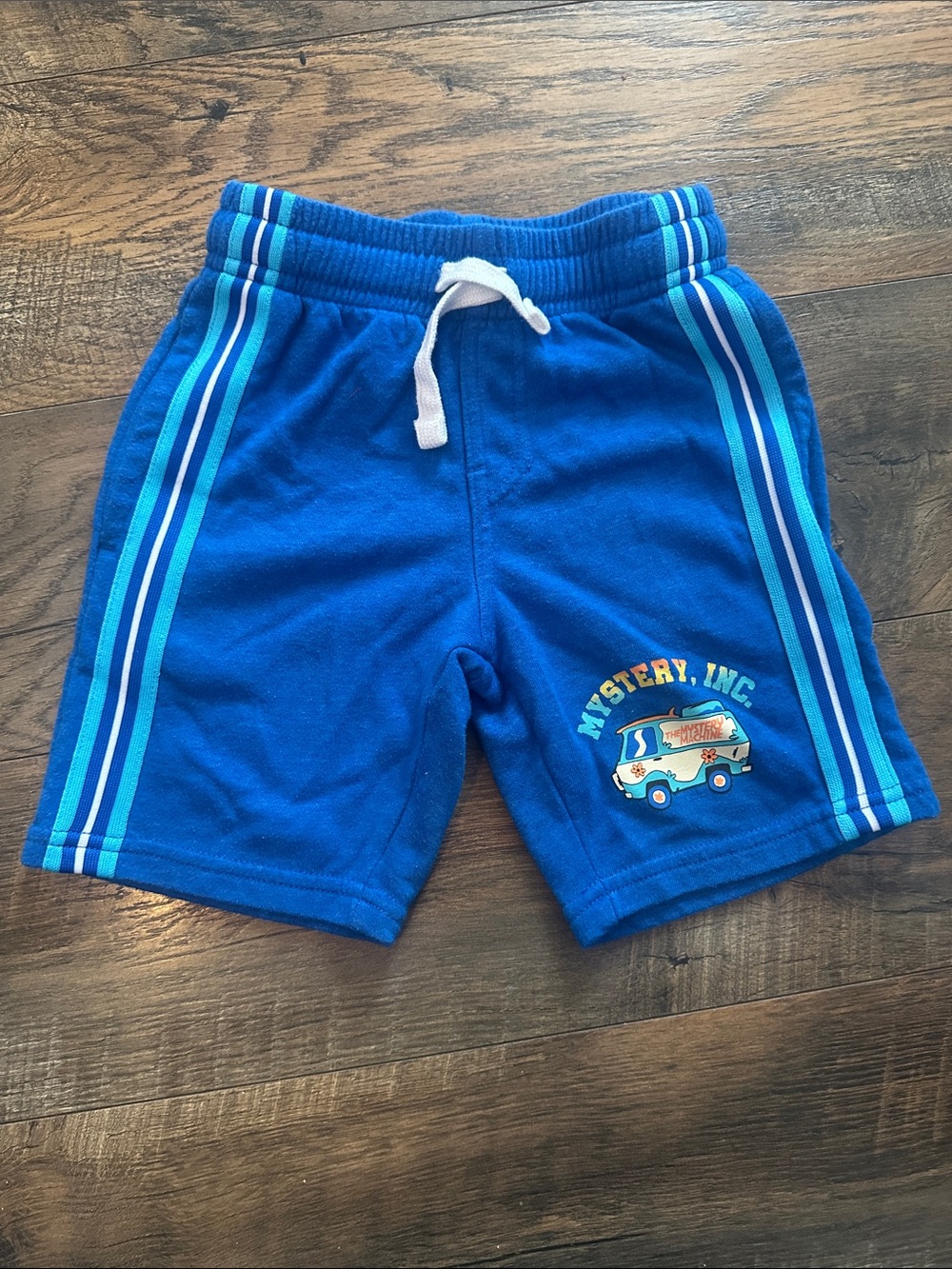 Blue Kids Athletic Shorts with Mystery Van Graphic size XS